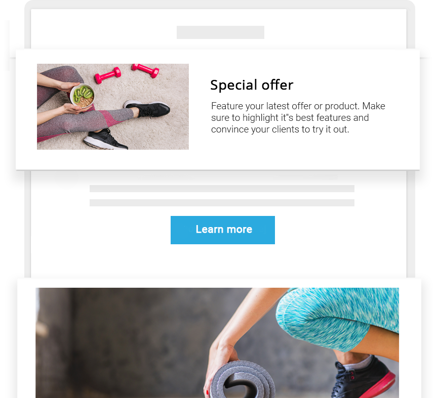 Sample newsletter template created by a user with header, body and footer