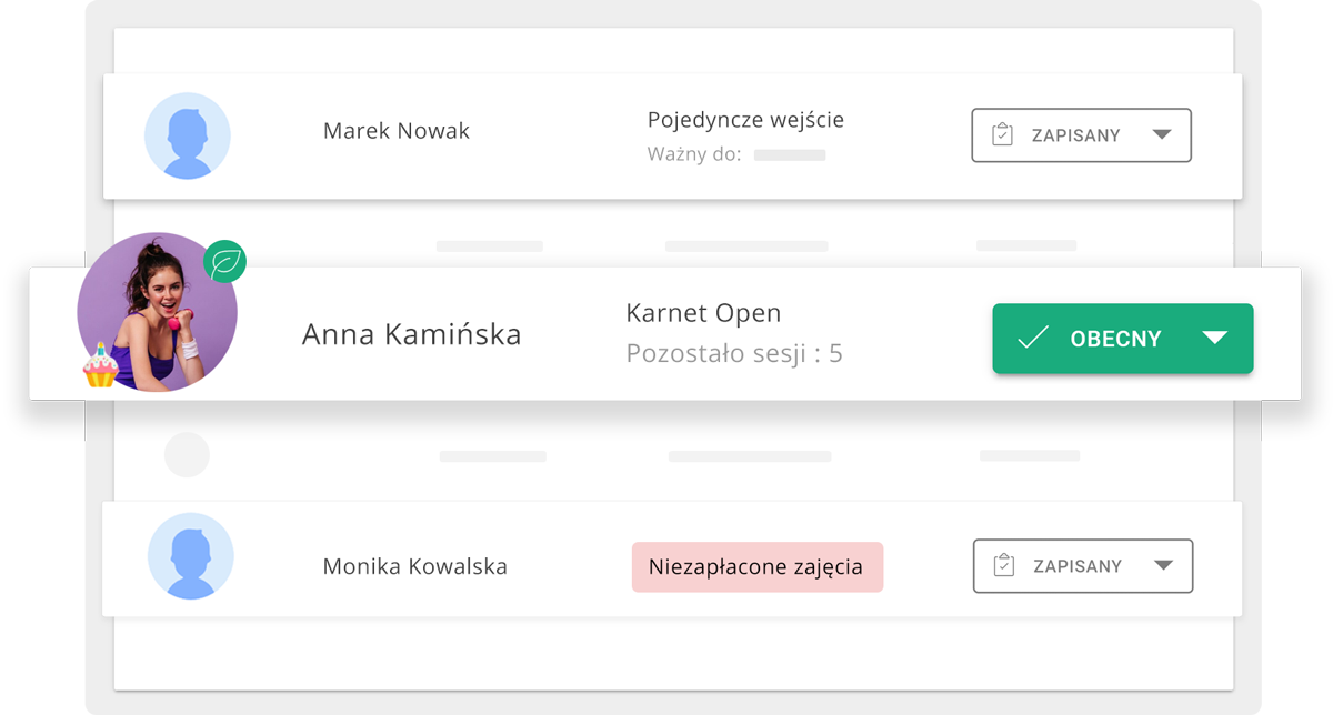 Lista rezerwacji i frekwencji dla grupowych zajęć pilates