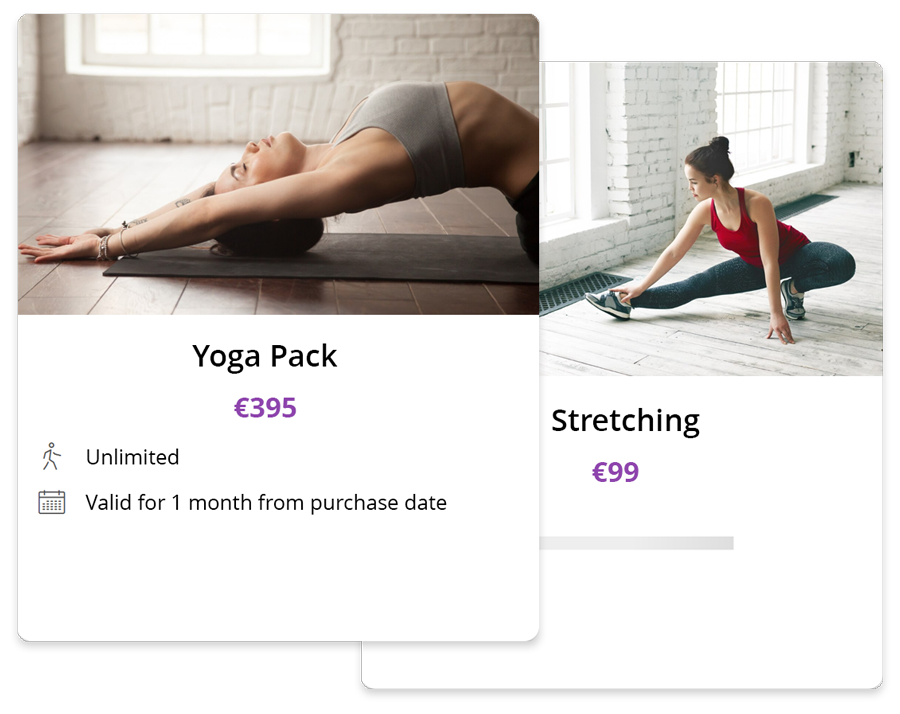 List of available passes for yoga classes with configuration options