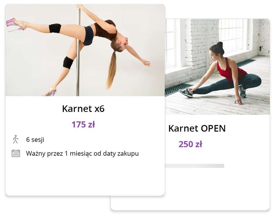 Przykładowa konfiguracja karnetów na zajęcia pole dance z opcjami cen i ważności