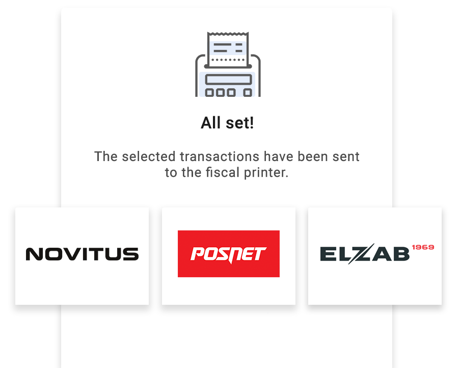 Logos of supported fiscal printers compatible with Fitssey
