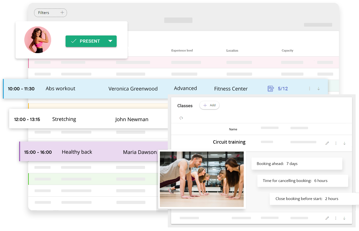 Comprehensive fitness club management system with bookings