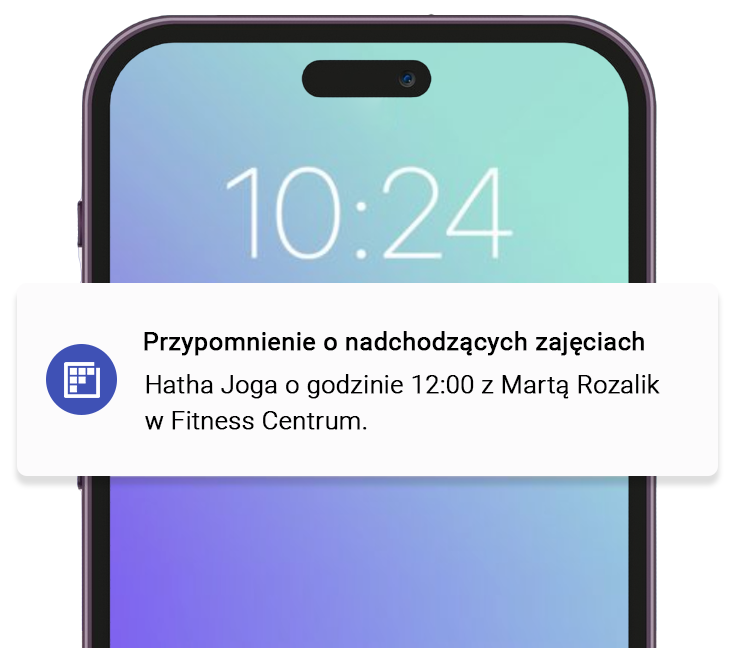 Automatyczne przypomnienia o zajęciach jogi wysyłane przez e‑mail, powiadomienia push i SMS