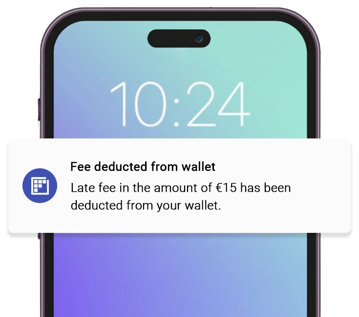 Mobile app notification about wallet deduction due to late class cancellation