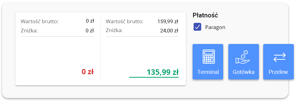 Podsumowanie płatności na ekranie POS z łączną kwotą do zapłaty