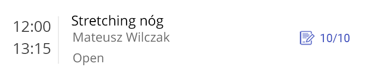 Zajęcia z rozciągania na grafiku w systemie Fitssey