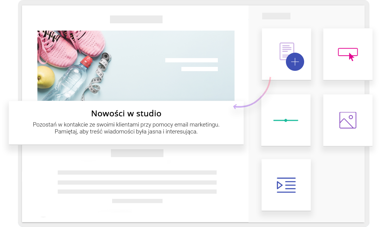 Edytor szablonów email z blokami tekstu i obrazków typu drag-and-drop