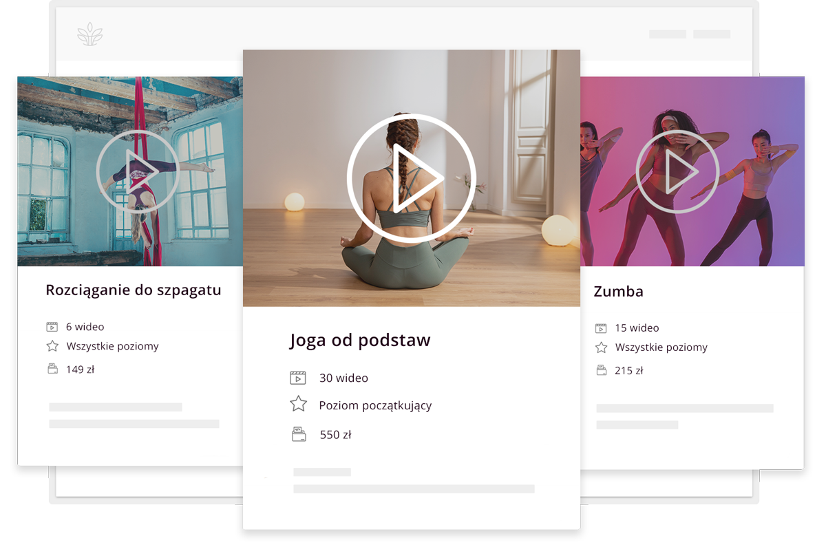 Lista kursów wideo z podglądem miniatur i tytułów