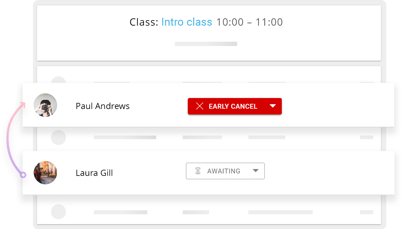 Waitlist view for personal training sessions with automatic spot filling
