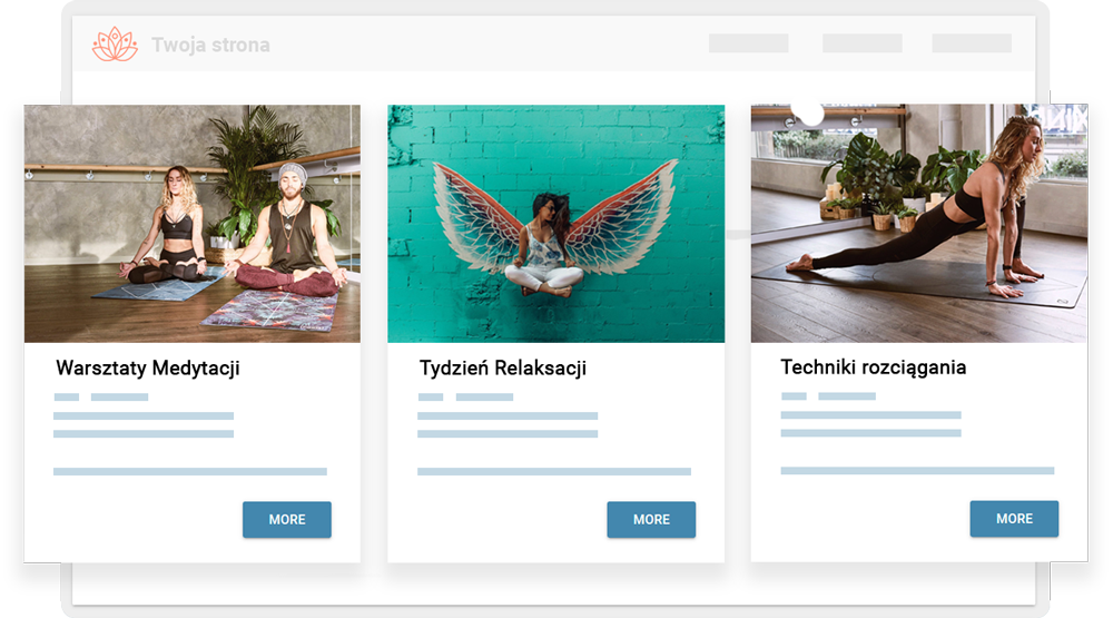 Widżet z załadowaną listą dostępnych kursów i warsztatów do zapisów online